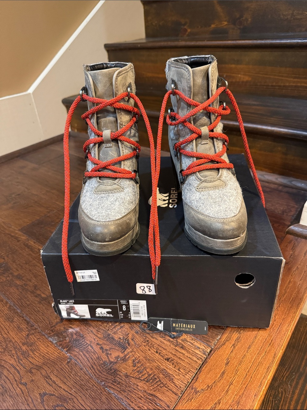 Sorel womens waterproof grey Wool-Blend Boots with Red Laces
